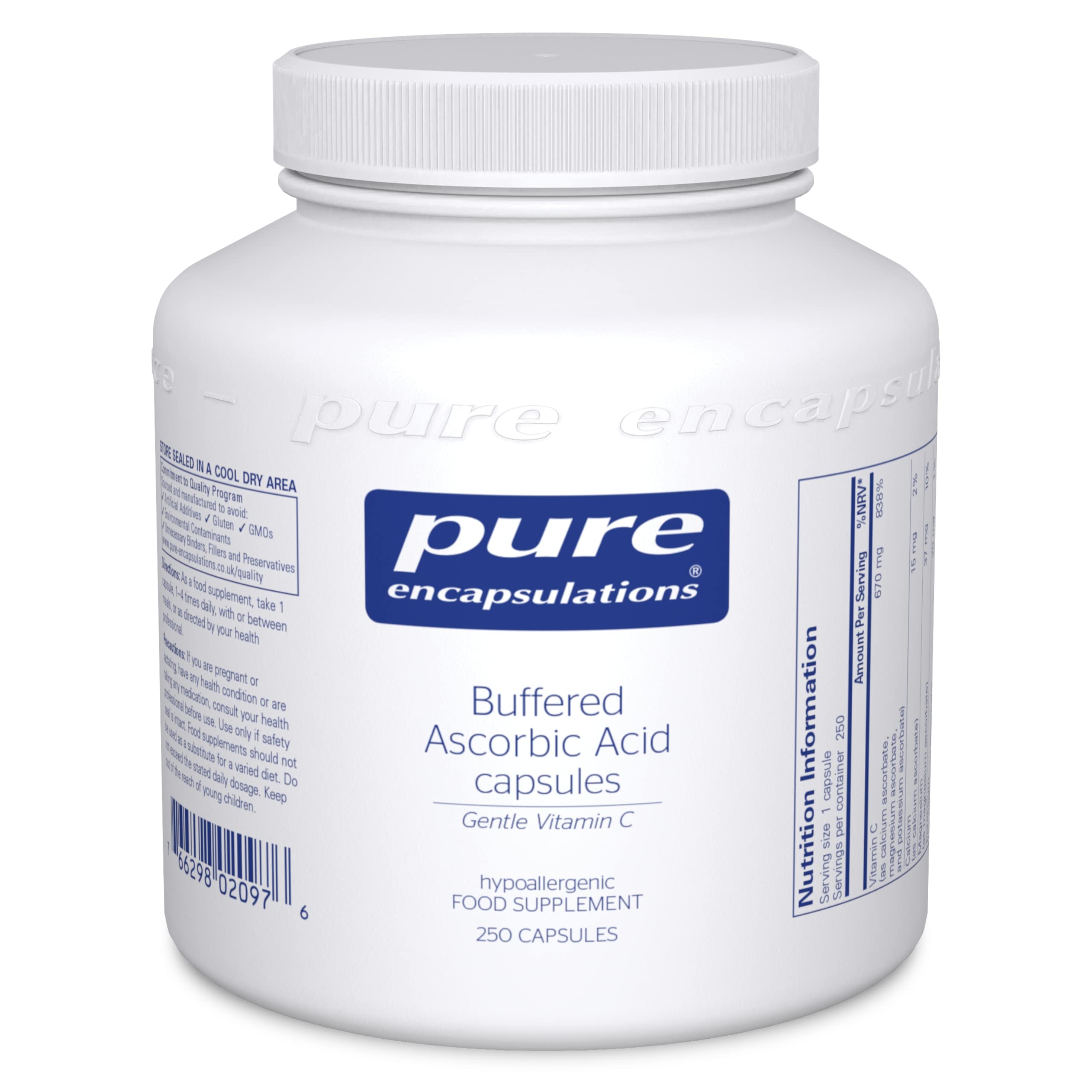 Pure Encapsulations Buffered Ascorbic Acid - Gentle Vitamin C 670mg - with Calcium Ascorbate, Magnesium Ascorbate and Potassium Ascorbate - 250 Capsules