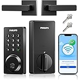 Philips WiFi Keypad Door Lock with Handle, App Control Smart Deadbolt Lock | 100 User PIN Codes, Anti-Peep Code, Waterproof, Auto Lock, Support Alexa &amp; Google Voice