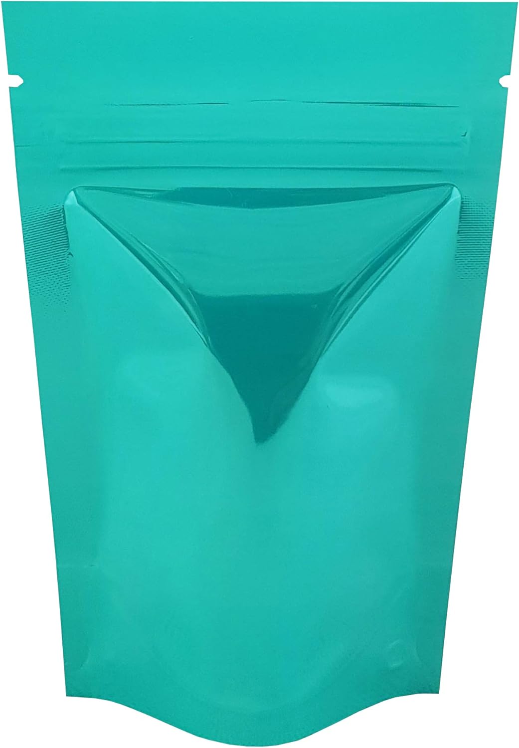 Rightpak Stand Up Pouches 25 Pieces 8cm x 13cm, Turquoise Shiny Heat Sealable Tear Notches Smell Proof for Food Storage with Ziplock