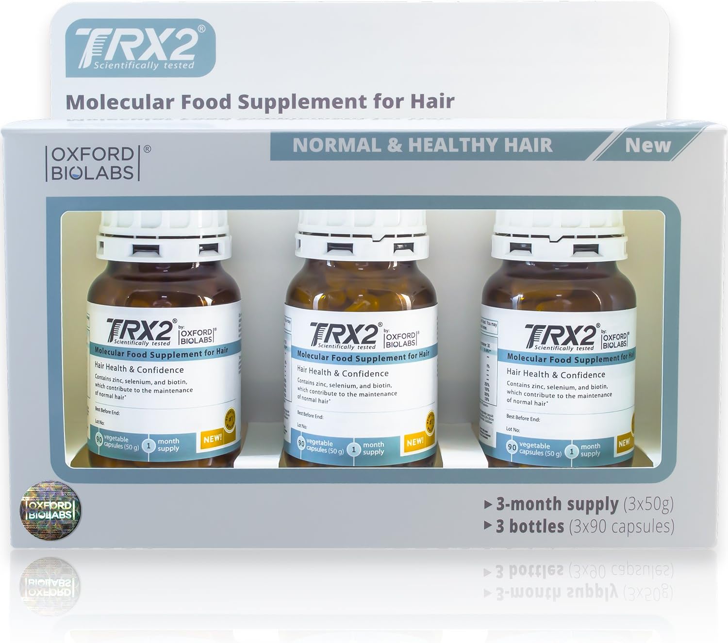 TRX2 Hair Capsules for Men and Women - Biotin & Selenium & Zink - Vegetarian - 3 Month Supply, 50 g (Pack of 3) - Image 3