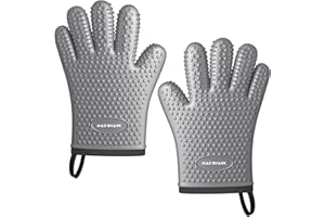MAD SHARK Silicone Oven Mitts Heat Resistant 450 Degrees with Waterproof & Non-Slip Oven Gloves with Fingers, Silicone Smoker Oven Mittens for Baking Cooking Barbecue (GREY1)