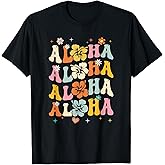 Aloha Women Hawaii Family Vacation Trip Girls Summer Groovy T-Shirt