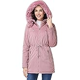 MODFUL Women's Faux Fur Hooded Parka Mid Length Corduroy Winter Coat with Drawstring Waist Jacket