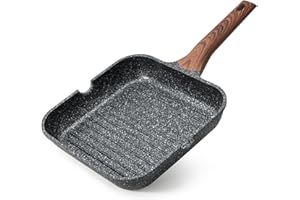 Kordisen Nonstick Grilling Pan for Stove Tops, 9.5 Inch Square Grill Pan for Indoor Cooking, Granite Coating Grill Skillet wi