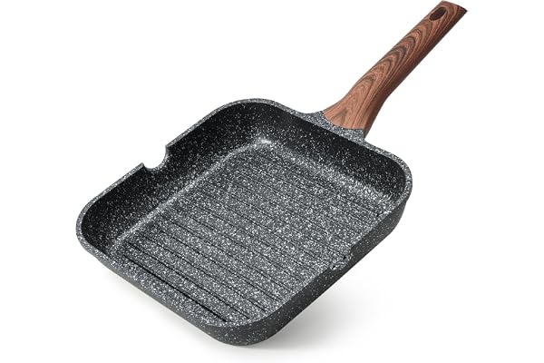 Kordisen Nonstick Grilling Pan for Stove Tops, 9.5 Inch Square Grill Pan for Indoor Cooking, Granite Coating Grill Skillet wi