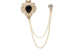 A N KINGPIIN AN KINGPiiN Men's Stone Detailing with Engraving Metal Crystal Chain Brooch (Gold-Black)