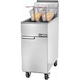 EGGKITPO Commercial Natural Gas Fryer 120,000 BTU 4 Burners Floor Standing Fryer CSA Certified Stainless Steel Deep Fryer with 2 Baskets 50 lb Capacity for Restaurant and Business