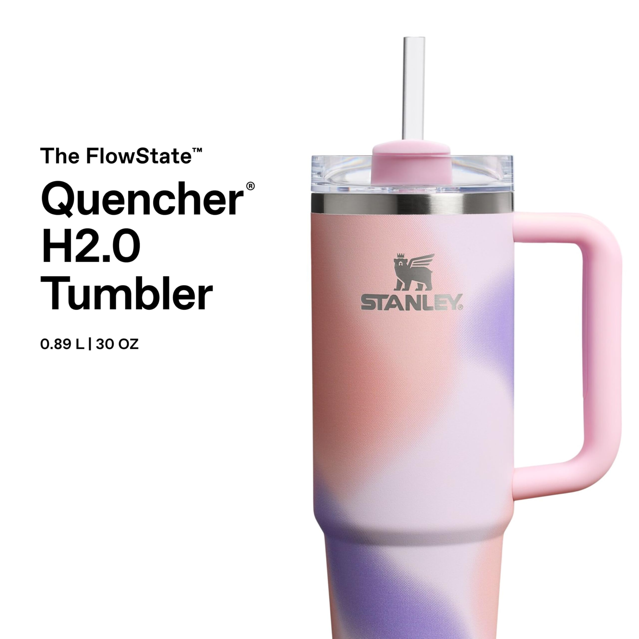 STANLEY 1913 Quencher H2.0 Flowstate Trinkflasche Mit Strohhalm 0.89L - Thermobecher Kühlt 9 Stunden - 40 Stunden Eisgekühlt - Thermosflasche BPA Frei - Edelstahl Trinkbecher - Rose Petal Motion 3