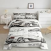 Feelyou Race Car Comforter Set Twin Size Kids Speed Sports Car Manuscript Bedding Set for Boys Girls Teens Racing Car Line Comforter Breathable Extreme Sports Duvet Set Quilt Set
