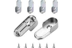AEGYPIUS 6Pcs Oval Closet Rod End Supports 15mm x 30mm, Wardrobe Bracket Metal Rod Holders, Heavy-Duty Closet Pole Socket with Rear Facing 6.5mm Pins