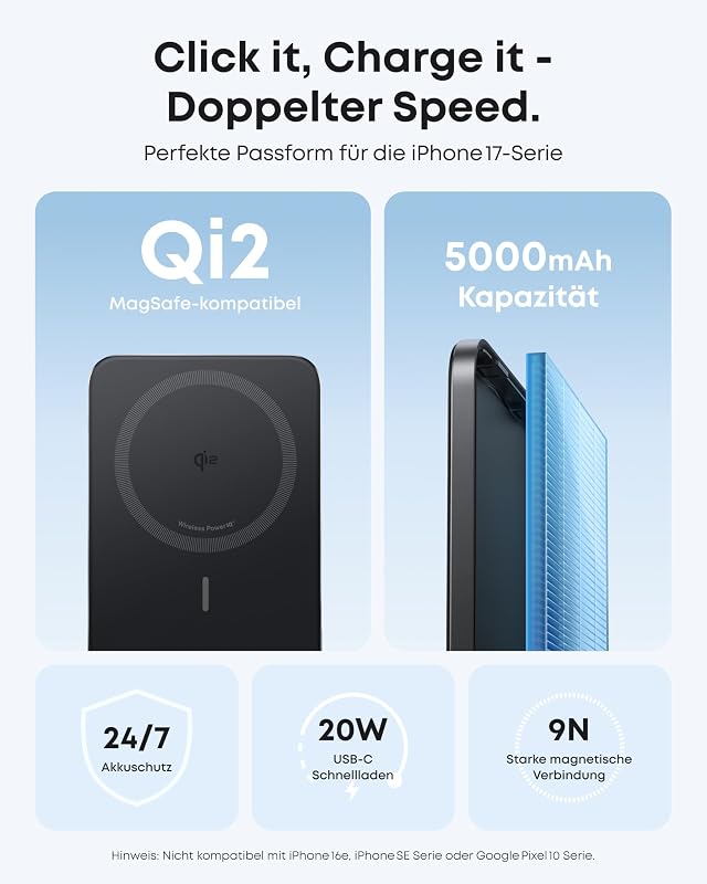Nano magnetische ultraschlanke Powerbank Qi2 15W
