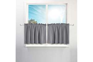 BAROSSA DESIGN Waffle Weave Half Window Tier Curtains: 24 Inch Short Length for Small Window in Kitchen & Bathroom, Waterproof and Washable - Gray, 36"x24" for Each Panel, Set of 2