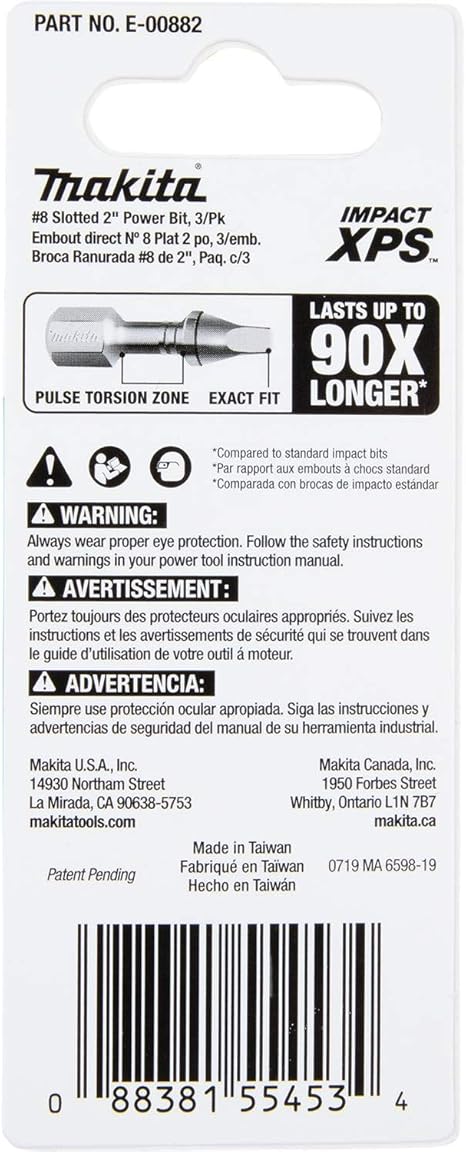 Makita E 008 Impact Xps 8 Slotted 2 Power Bit 3 Pk Amazon Com