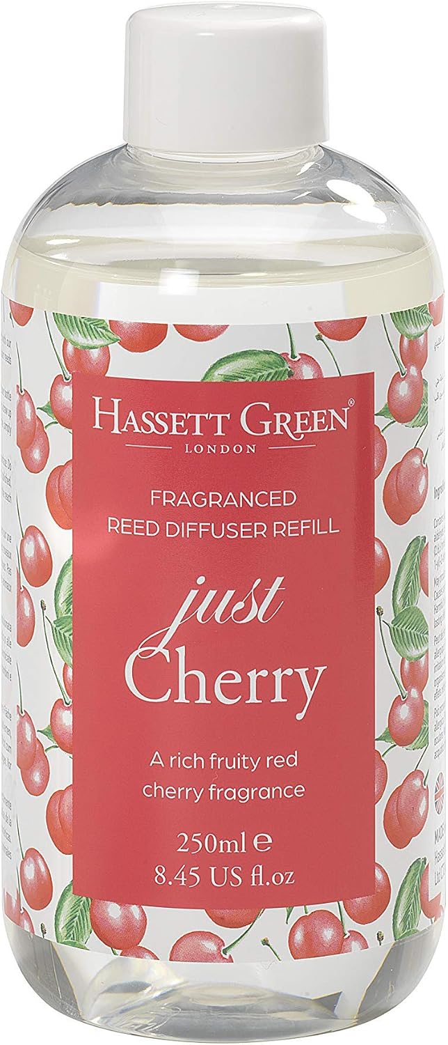 Hassett Green London - Just Cherry - Fragrance Oil Reed Diffuser Refill - Larger Size 250ml Bottle, 250 ml (Pack of 1)