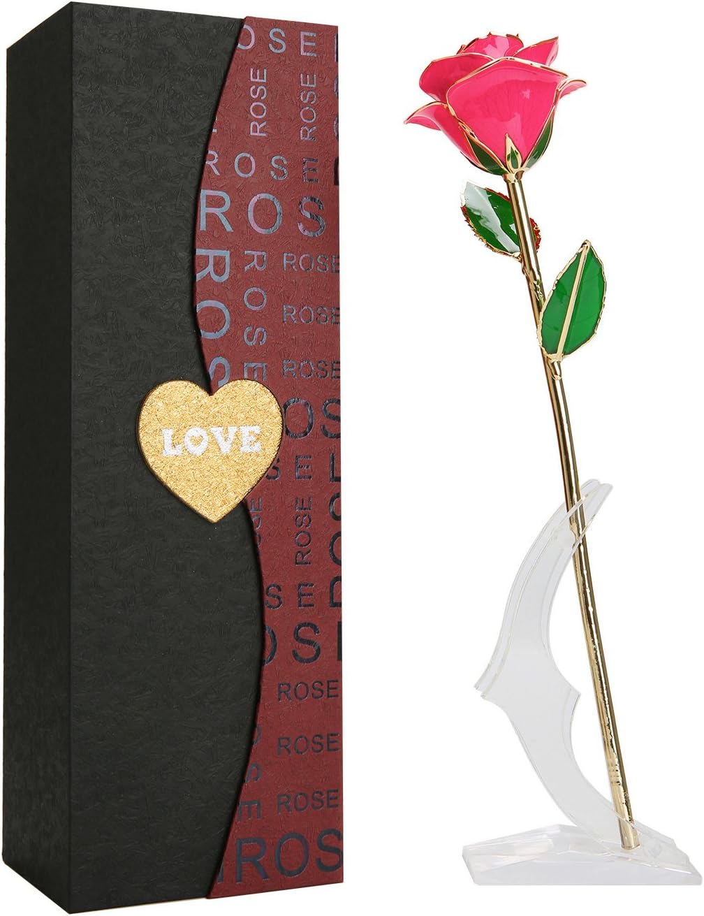 Gold Rose, Love Forever Long Stem Gold Foil Trim Dipped 24K Real Rose, Best Gift for Mother's Day, Christmas, Valentine's Day, Birthday and Anniversary (Pink)