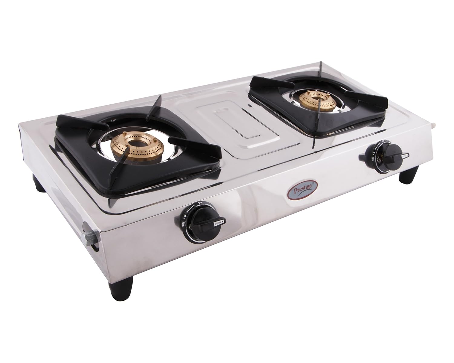 Metallic Silver Star Glass Top 2 Burner Gas Stove Manual Ignition