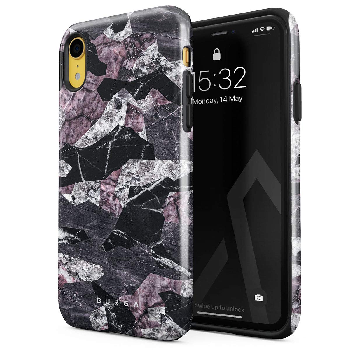 BURGA Phone Case Compatible With iPhone Xr Case Black Purple Marble