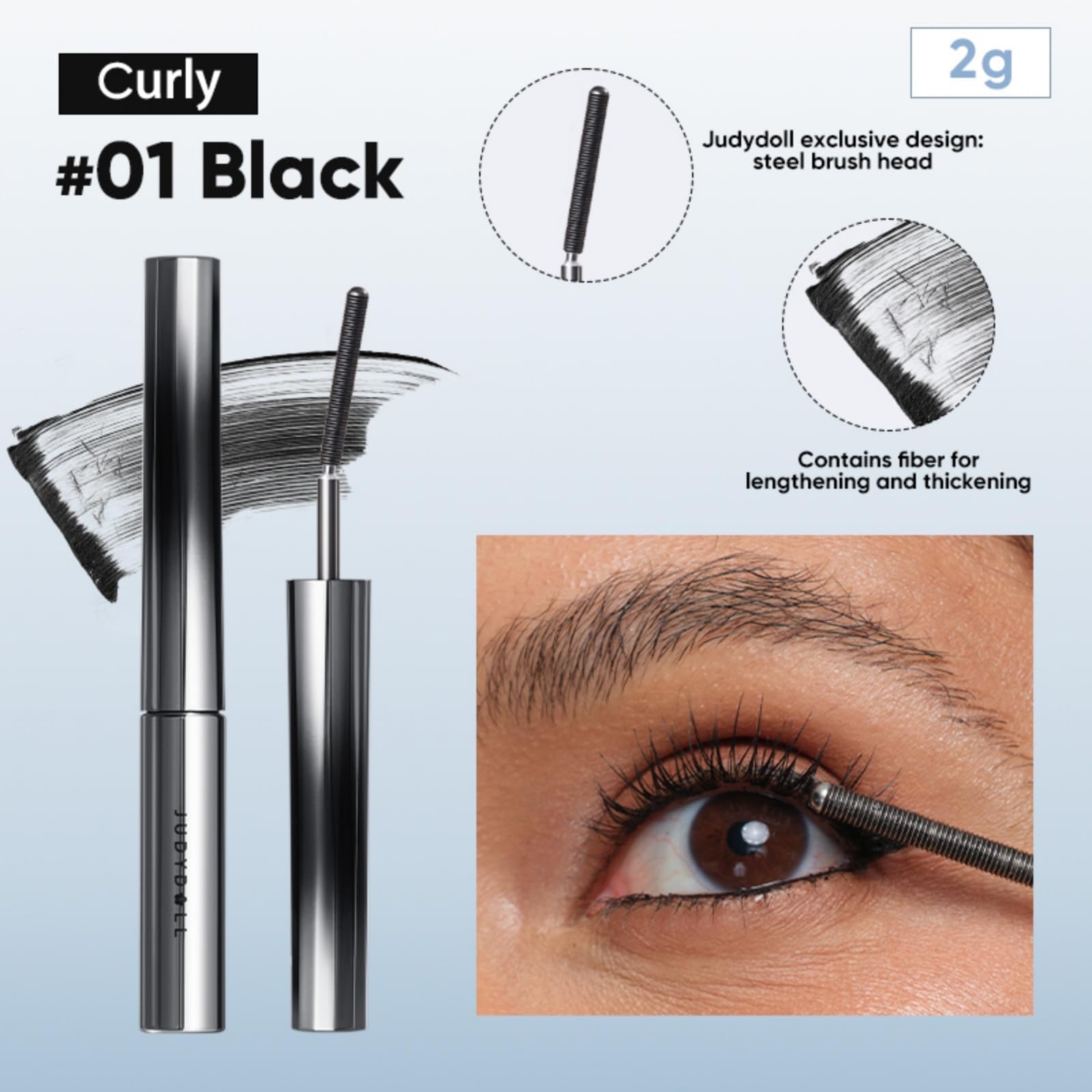 JUDYDOLL 3D Curling Eyelash Iron Mascara -Waterproof, Volumizing and Lengthening, Smudge-Proof, Clump-Free, Ultra Fine, Black & Brown Tubing Mascara, Classic & Upgraded Edition, Suitable for all Types