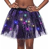 DRESBE Women's LED Tutu Black Light Up Skirts Elastic Tulle Tutu Skirts Halloween Cosplay Party Costume (Purple Spiderweb)