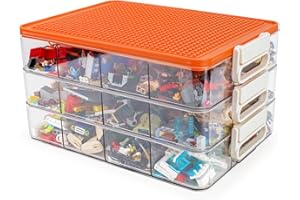 WANLIAN Modern Transparent Extra Large Lego Storage Chest with Handle, 36 Compartments, Stackable Organizer Bin for Lego, Bri