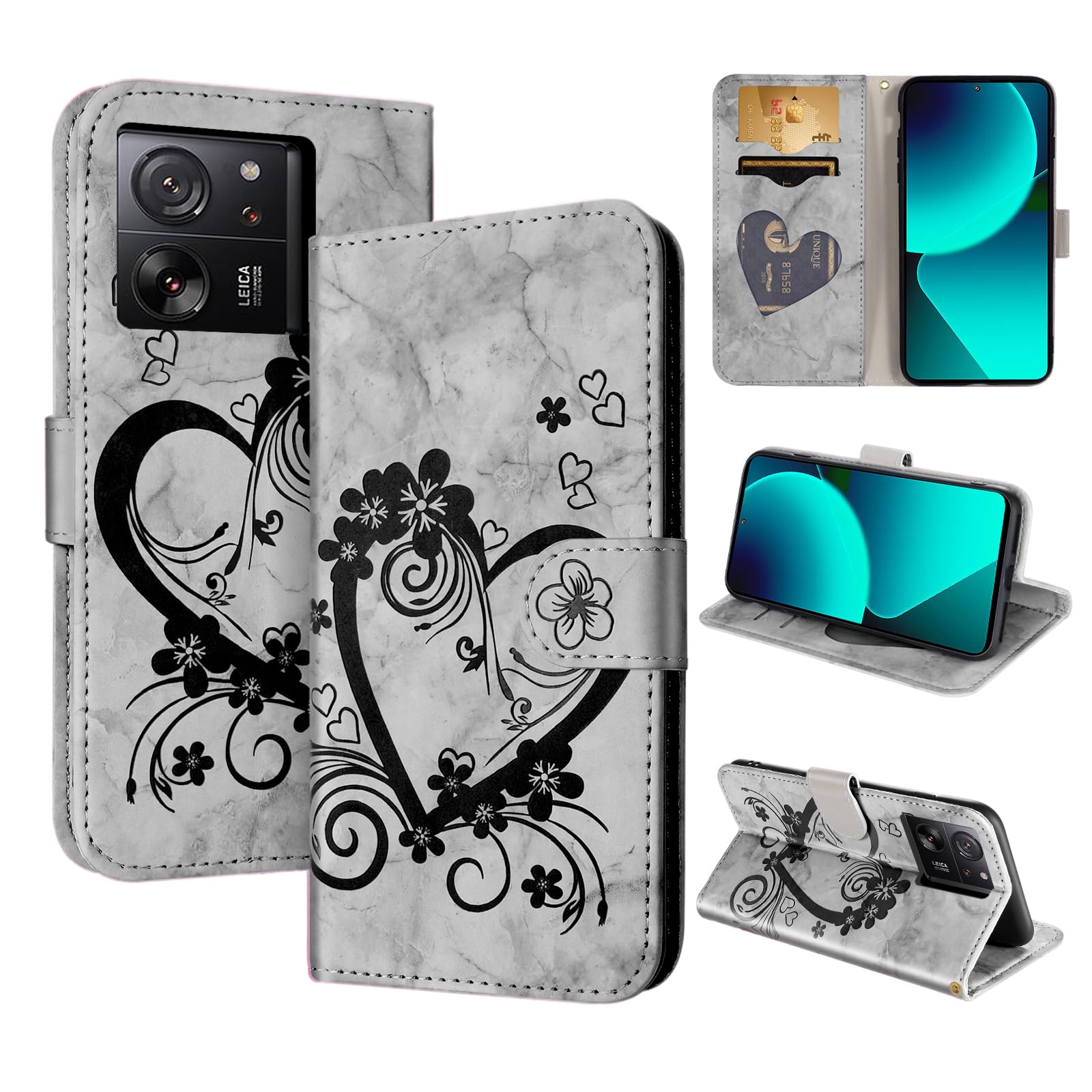 CASAFUNY Case for Xiaomi 13T / 13T Pro - Wallet Protective Flip Case with Magnetic Closure, Black