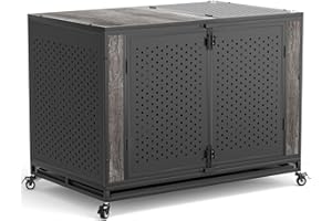 REXWELTEN 48" Heavy Duty Dog Crate Furniture for Extra Large Dogs, Enclosed Design with 0.5 inch Holes, Indestructible Metal Kennel for High Anxiety Dogs, Chew Proof Pet House Cage Indoor, Gray