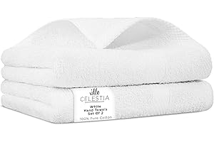 Villa Celestia 100% Cotton Hand Towel Set of 2, (16 x 28 inches) Sustainable, Soft, Highly Absorbent, Quick Drying, Combed Cotton Hand Towels Pack of 2 Ideal for Hotels, Spa, Bathroom, Dorm, White