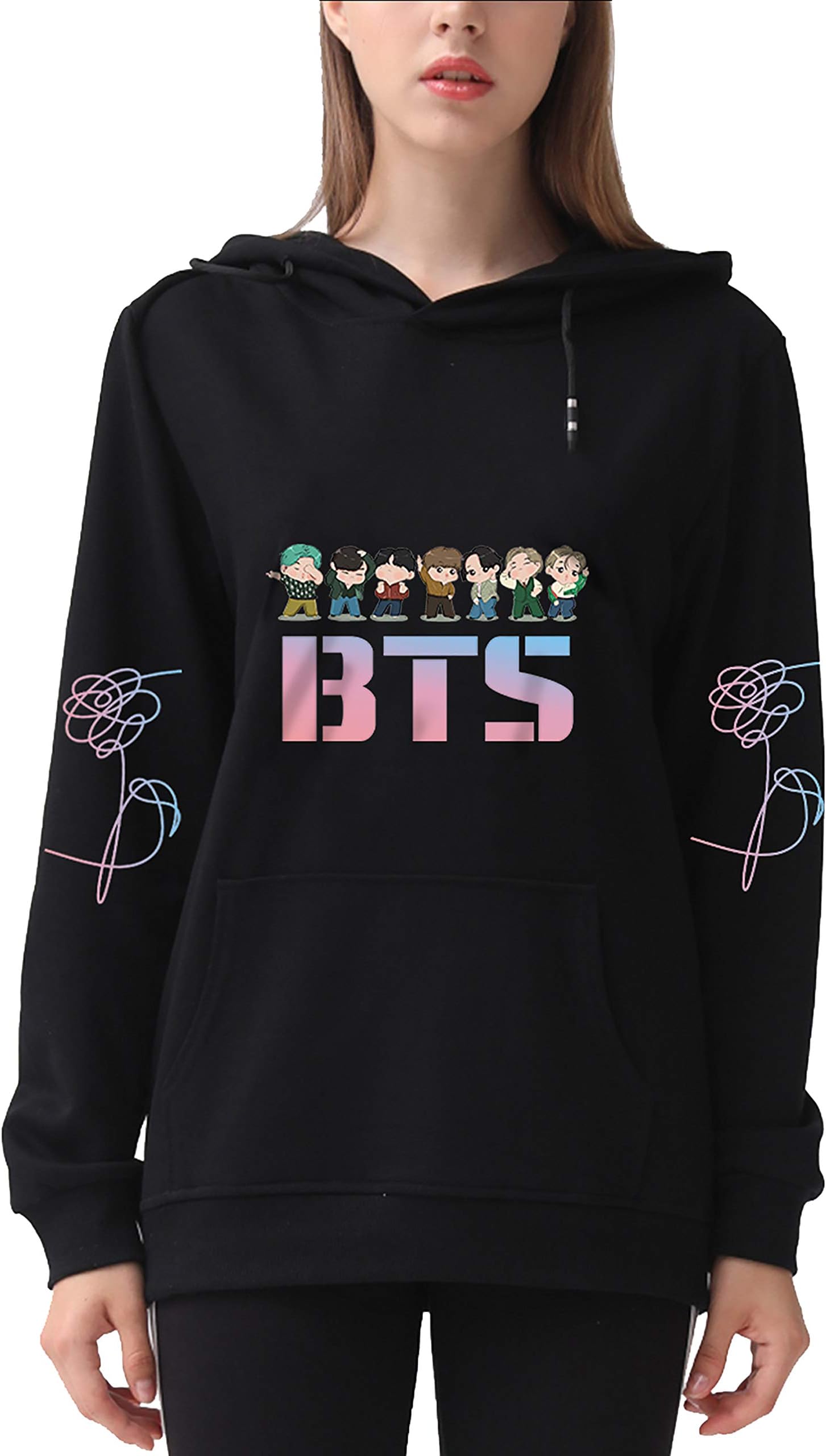 DealRight BTS Sweatshirt Suga V Jim Jungkook Pullover Hoodies Rap Monster LOVE Yourself Her Kpop Hooded Sports Sweater(X-Large,Black)