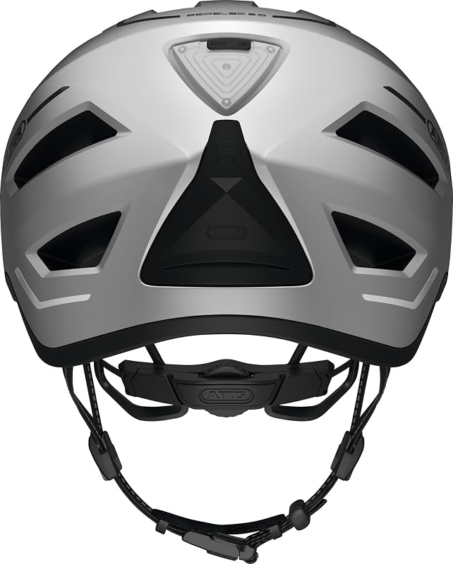Stadthelm Pedelec 2.0 - Fahrradhelm mit Rücklicht und Regenhaube - für den Stadtverkehr - für Damen und Herren - Silber, Größe S