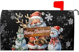 GRANBEY Merry Christmas Mailbox Cover Magnetic Snowman Santa Claus Reindeer Decorative Letter Post Box Cover Large Size 25.5x21 Inch Happy Holiday Xmas Black Post Wraps for Home Outdoor Garden Yard Decor