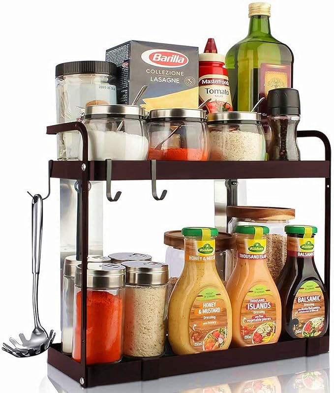 Bextsrack Organizador de especias de 2 niveles, organizador de