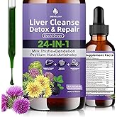 Grewellogy Liver Cleanse Detox & Care Liquid Drops - 24-in-1 Milk Thistle Supplement 5000mg Eq. with Artichoke, Dandelion & Chanca Piedra - Vegan Liver Support for Women & Men - Alcohol Free, 2 Fl Oz