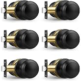 Probrico Black Door Knobs Interior, Passage Door Knobs for Hallway Closet, Matte Black Keyless Indoor Door Knob, 6 Pack