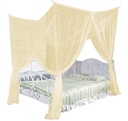 Just Relax Four Corner Post Mosquito Net Bed Canopy, Beige