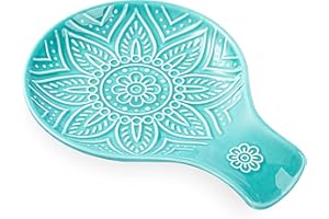 MIKIGEY Ceramic Spoon Rest, 7.48 Inches Spoon Holder for Kitchen Counter, Kitchen Accessories, Dishwasher Safe, Turquoise