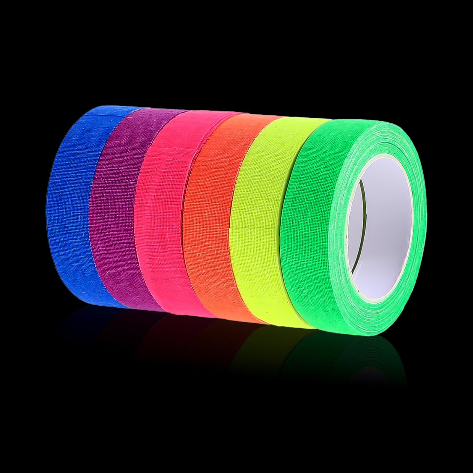 Thinp 6 Colors Neon Gaffer Cloth Tape Blacklight Reactive Fluorescent Cloth Glow in the Dark Super Bright Spike Tape Fluorescent UV Party Decorations Supplies Accessories (0.6 Inch X 16.5 Feet)