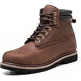 SAFETY LOONG Steel Toe Work Boots for Men, 6-Inch Non Slip Comfortable Leather Waterproof Industrial Construction Safety Workboots