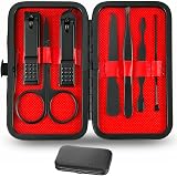 Jiaweixiang 7-Piece Manicure Pedicure Kit Stainless Steel Black Leather Case