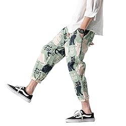 PRIJOUHE Men's Casual Capri Pants Elastic Waist