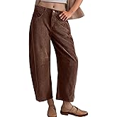 Flygo Womens Corduroy Pants Mid Rise Corduroy Barrel Pants Wide Leg Elastic Waist Cord Pants Casual Baggy Trousers