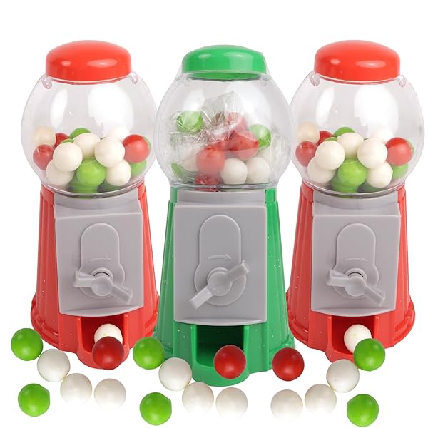 SWEETZO – MINI CHRISTMAS GUMBALL MACHINE, FESTIVE BUBBLE GUM DISPENSER, COLLECTIBLE STOCKING STUFFER GIFTS (PACK OF 3)