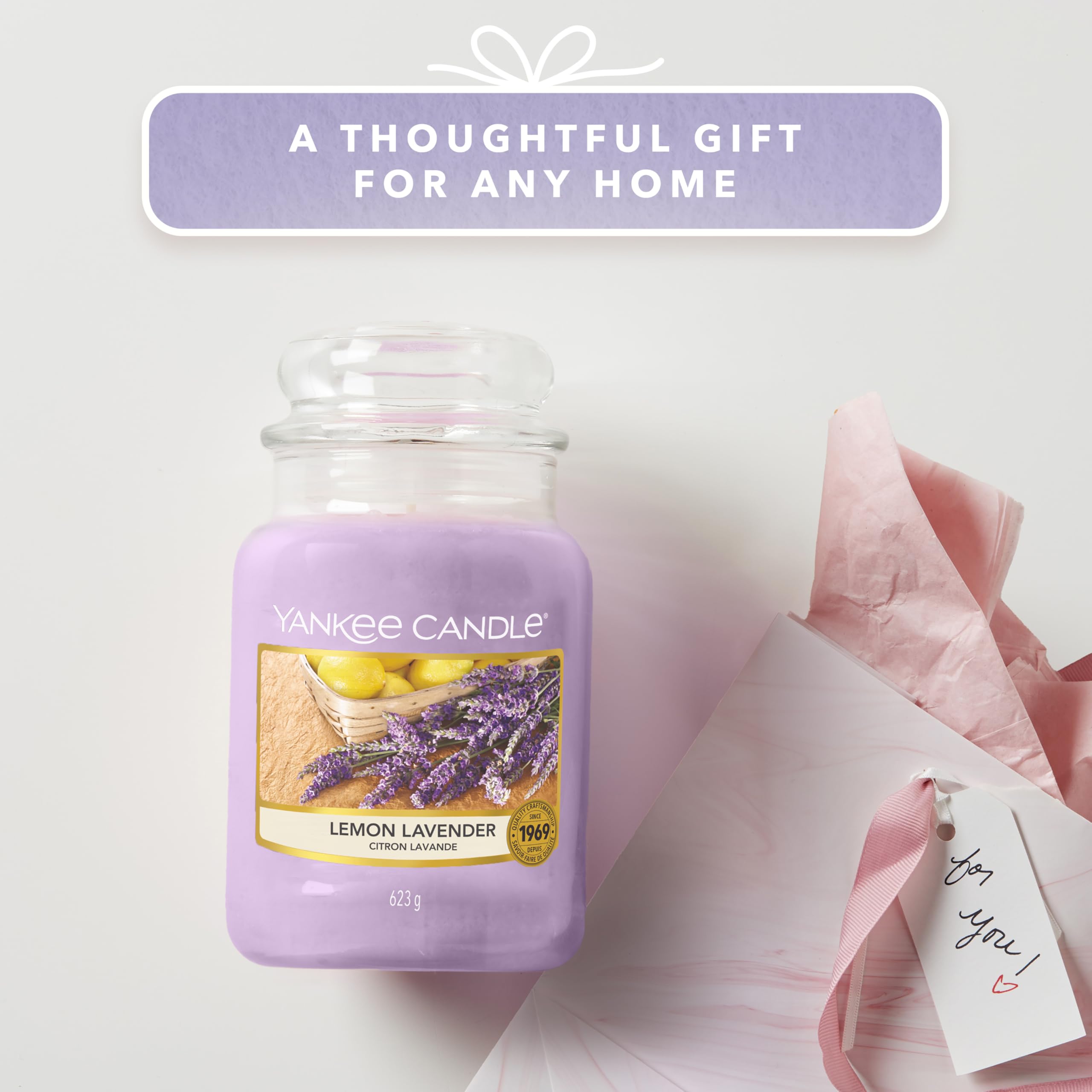 Yankee Candle Lemon Lavender Scented Classic 22oz Large Jar Single Wick Candle Over 110 Hours of Burn Time Ideal for Gifting Events and Home Fragrance