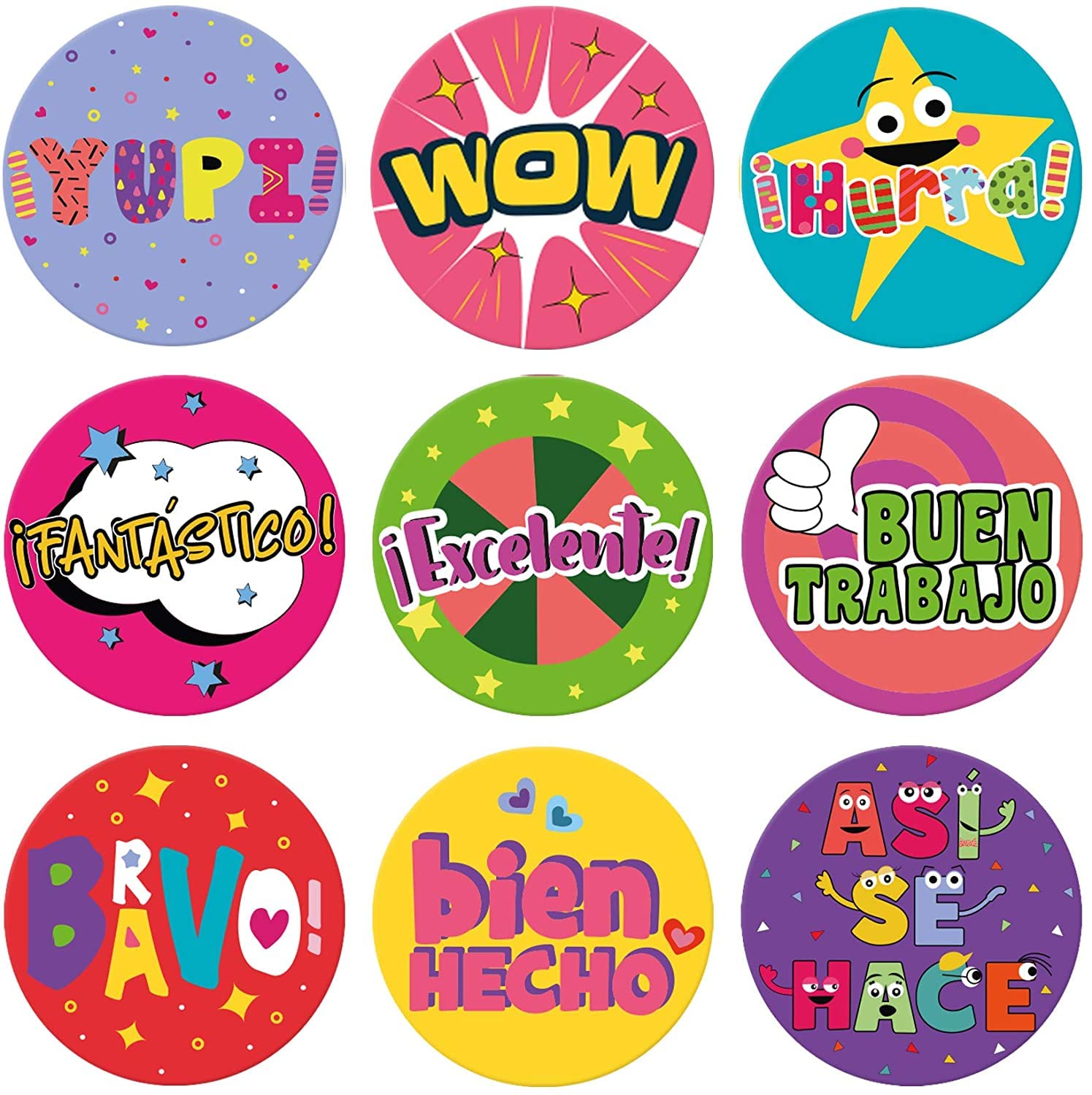 S&O Spanish Stickers for Teachers and Parents! 1008 Pegatinas de Recompensa para Ninos. 9 Assorted Designs, 1 Inch School Stickers, Reward Labels and Spanish Classroom Supplies
