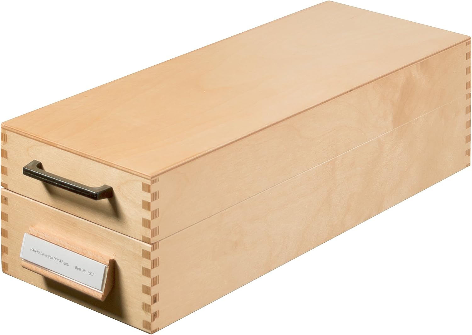 HAN 1007, Wooden card filing box A7 landscape, for 1,500 cards, metal