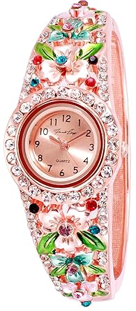 March Blossoms Multicolor Rose Gold Studded Ethnic Party Wear Bracelet Watch