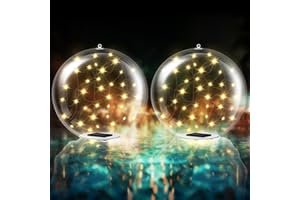 FunFanso Floating Pool Lights Solar Powered, 14" Inflatable Globe Lights Outdoor Pool Decoration, 3 Light Modes Hangable Glow Ball for Pool Yard Garden Lawn Patio Pathway Christmas Tree Decor (2 Pack)