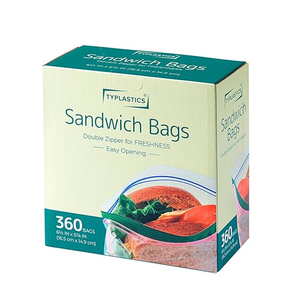 TYPLASTICS SANDWICH AND SNACK BAGS, STORAGE BAGS FOR FOOD ON THE GO, DOUBLE ZIPPER FOR FRESHNESS, EASY OPEN DESIGN, RECLOSABLE, 360 COUNT