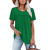 WIHOLL Womens Tops Short Sleeve T Shirts Pleated Dressy Casual Round Neck Summer Clothes Outfits Blouses Loose Fit