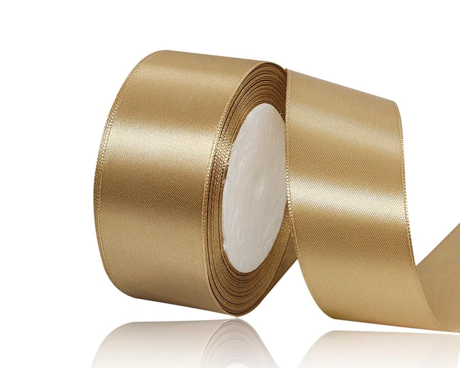 Champagne Gold Satin Ribbon 40mm, 22 Meters Champagne Gold Fabric Ribbons for Gift Wrapping, Crafting, Hair Bows, Sewing, Wreaths, Cakes, Wedding Party and Christmas Decoration — image 1