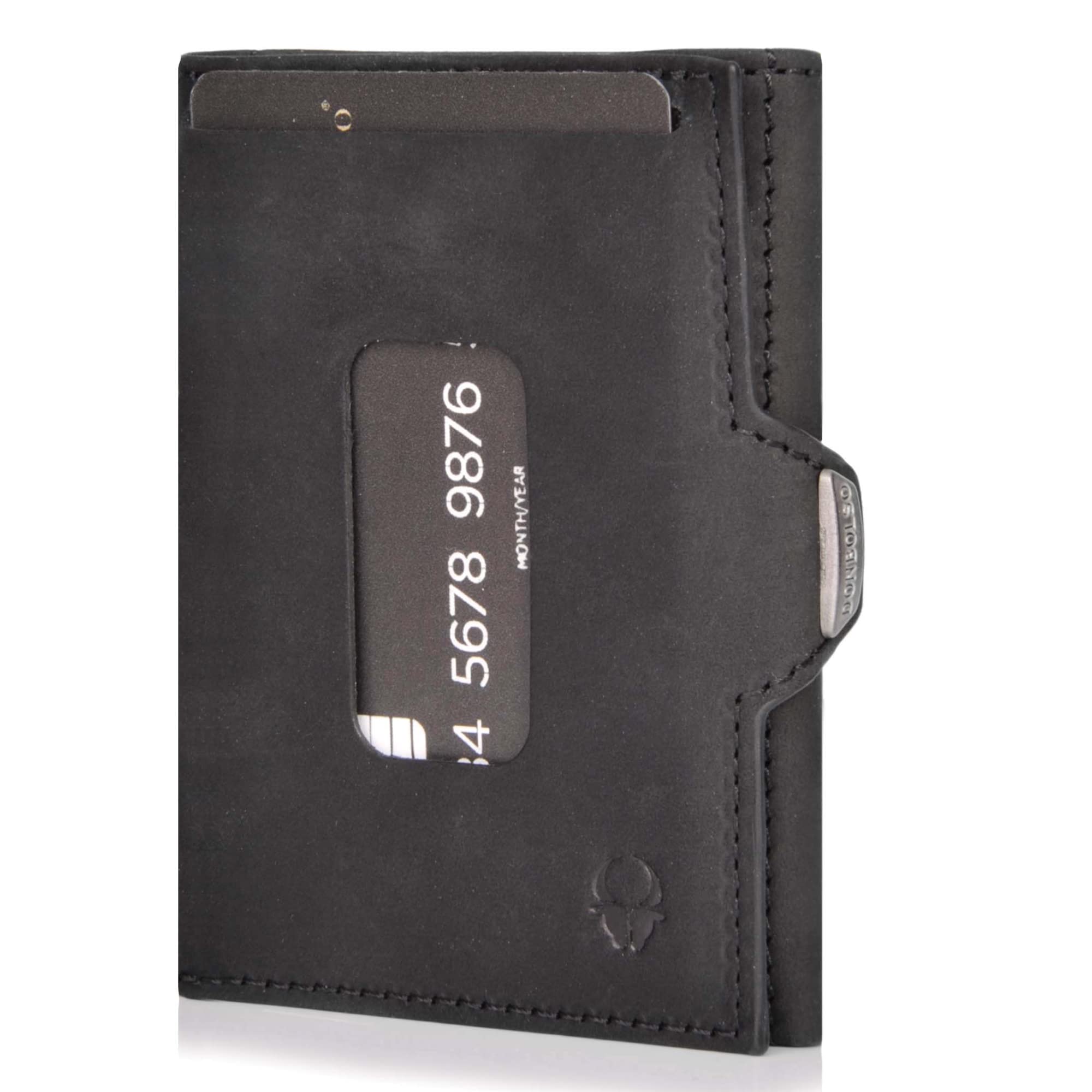 DONBOLSO Wallet XS I Modern Card Holder Without Coin Pocket I Up to 8 Credit Cards I Slim Wallet with RFID Protection I Genuine Leather Mini Purse for Men & Women I Black Vintage